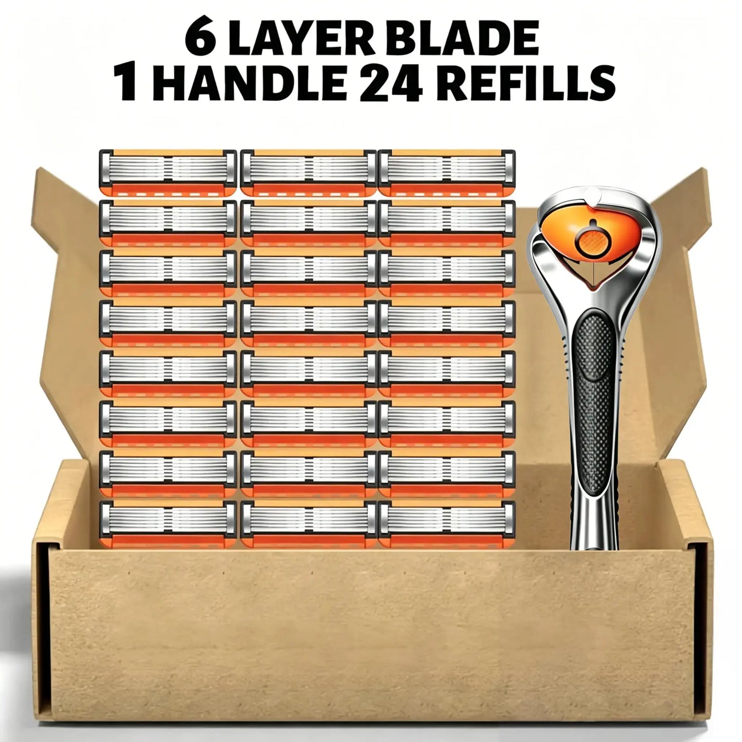 6-Layer Razor Kit for Men & Women, Includes 24/48 Sharp Replacement Blades & 1 Handle. Comfortable & Smooth for Daily Shaving, Ideal for Head Shaving and Bikini Trimming.