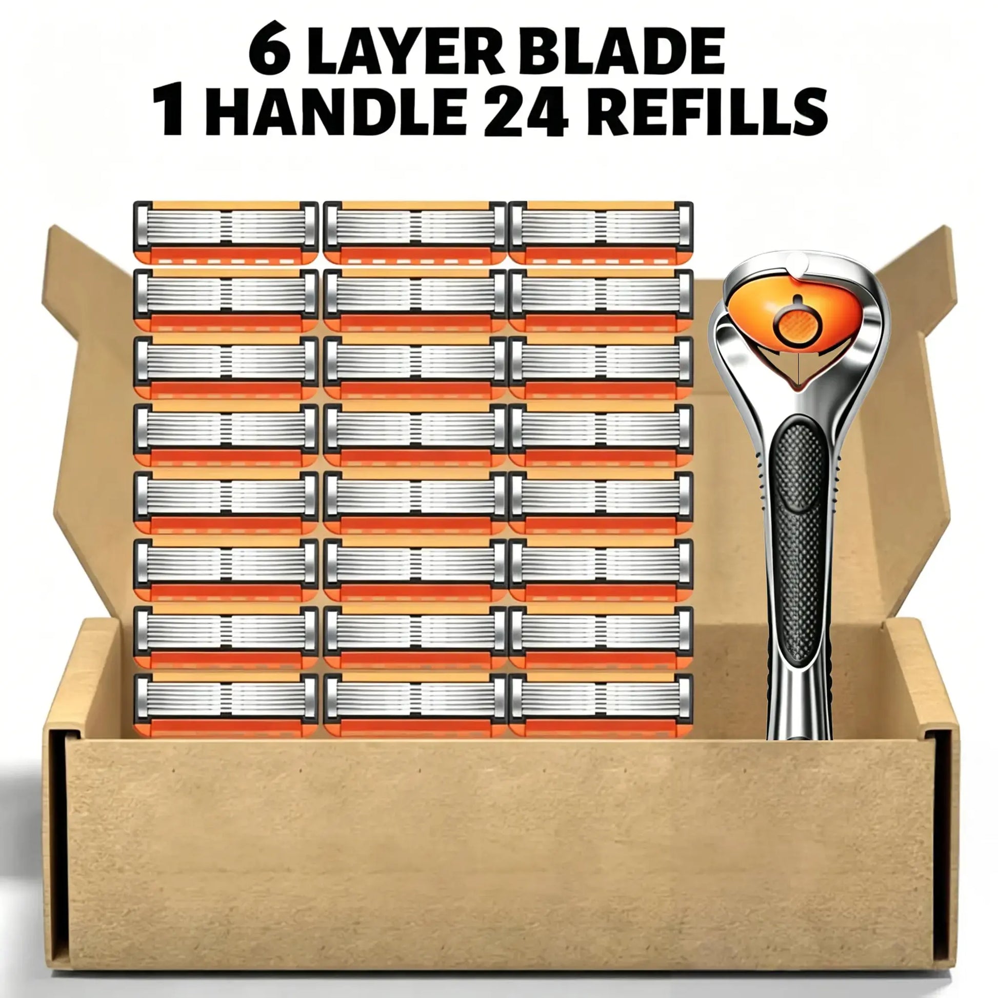 6-Layer Razor Kit for Men & Women, Includes 24/48 Sharp Replacement Blades & 1 Handle. Comfortable & Smooth for Daily Shaving, Ideal for Head Shaving and Bikini Trimming.