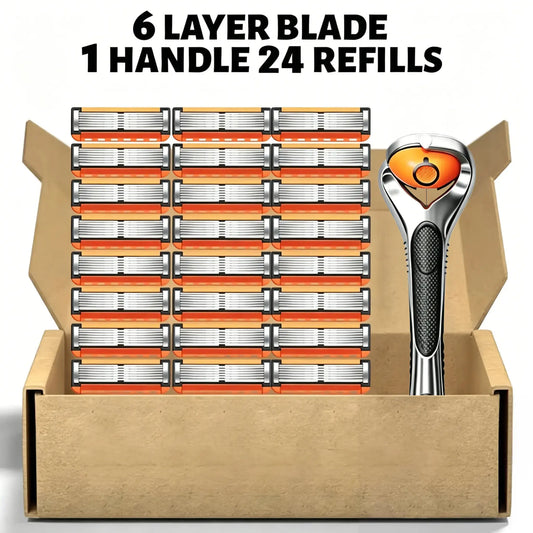 6-Layer Razor Kit for Men & Women, Includes 24/48 Sharp Replacement Blades & 1 Handle. Comfortable & Smooth for Daily Shaving, Ideal for Head Shaving and Bikini Trimming.
