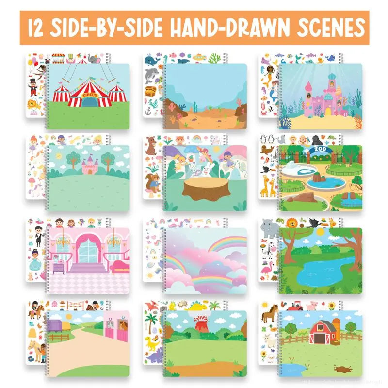 Hadley Designs Toddler Sticker Book with 600+ Reusable Stickers for Kids 2-4 - Screen-Free Create-A-Scene Travel Activity & Coloring Book