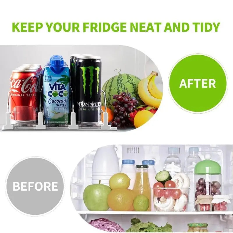 Soda Can Dispenser for Refrigerator, Self-Pushing Drink Organizer, Width Adjustable, Beer Pop Can Water Bottle Dispenser for Fridge