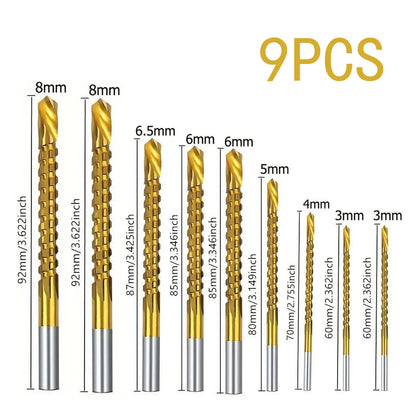 Titanium-Plated High-Speed Steel Drill Bits Set Metalworking & Wood Drilling Sharp Serrated Design Anti-Rust Coating Power Tool Accessories