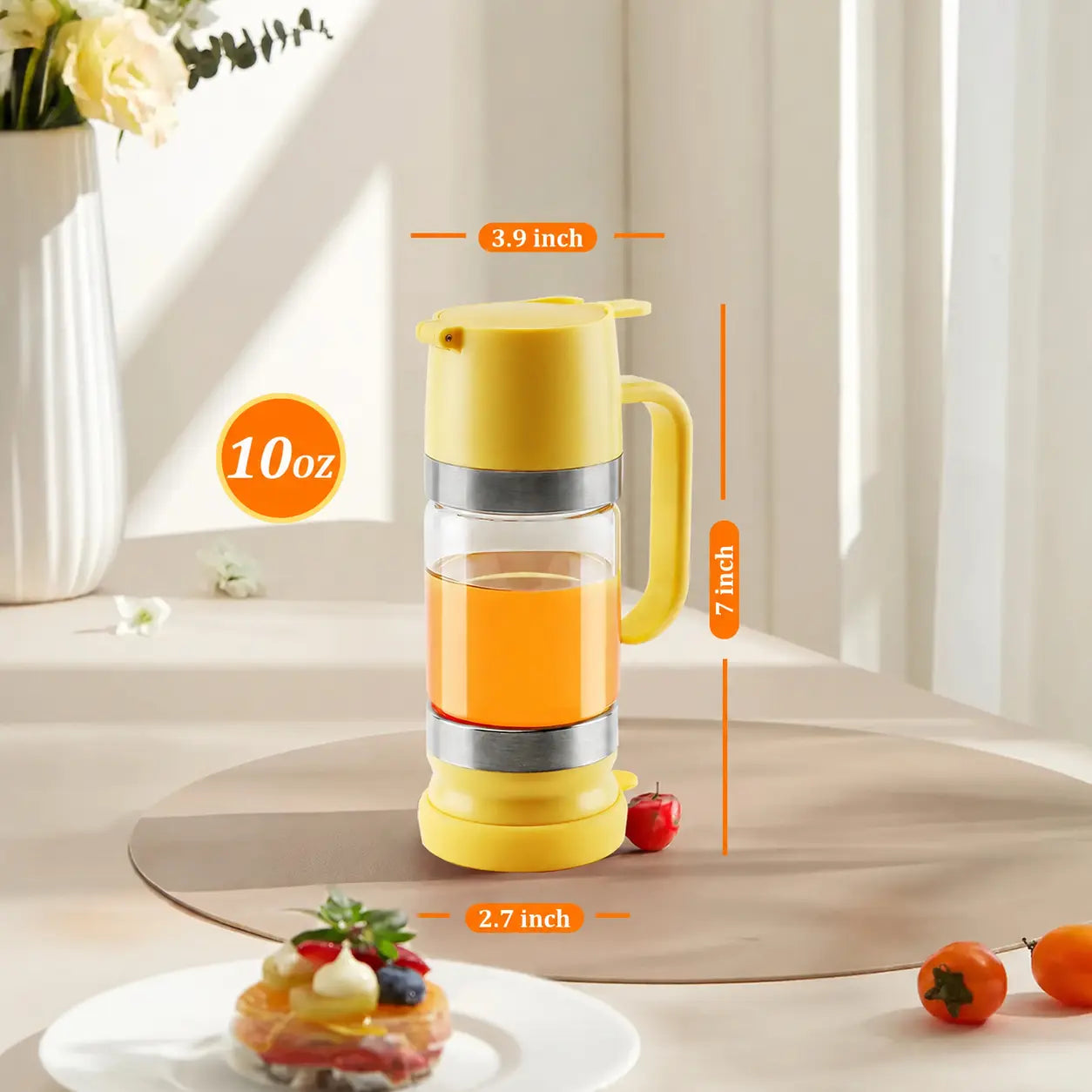 10Oz Glass Honey Dispenser with Spout, No-Drip Leak-Free Design, Handle, Easy to Clean & Refill, Maintains Freshness, Kitchen Preserving Container for Maple Syrup Everyday Use
