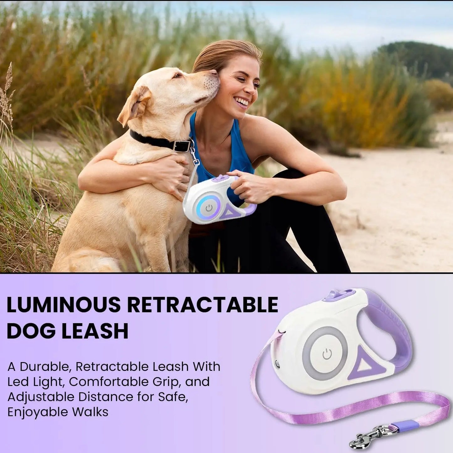 Pawzseek LED Retractable Safety Dog Leash, Automatic Extendable Leash for Small to Medium Dogs up to 110 Lbs, Safety Leash