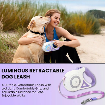 Pawzseek LED Retractable Safety Dog Leash, Automatic Extendable Leash for Small to Medium Dogs up to 110 Lbs, Safety Leash