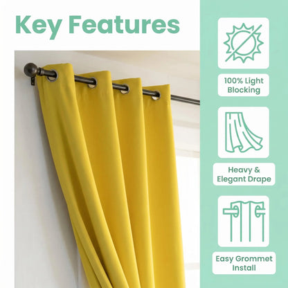 2-Panel 52"X84" Solid Full Blackout Grommet Curtains, Light-Blocking Window Drapes for Home Decoration, Model FT2599 QF222, Blackout Curtains