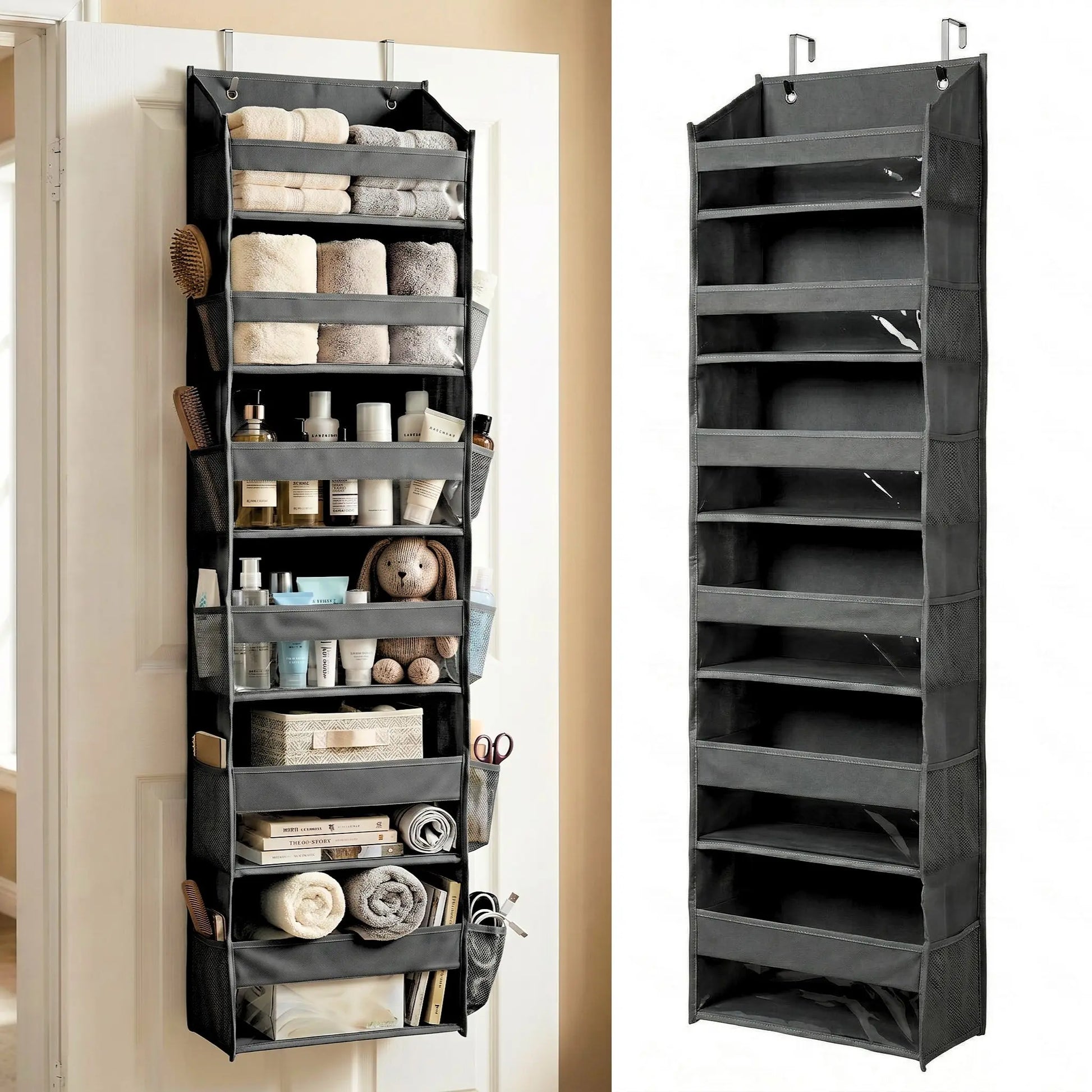 HOMELUX THEORY Heavy Duty over Door Organizer with Multi-Size Pockets & 12 Extra Mesh Side Storage Stable Anti-Tilt Non-Woven Fabric Heavy Weight Capacity
