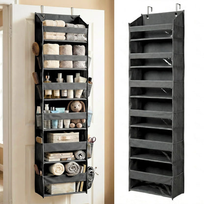 HOMELUX THEORY Heavy Duty over Door Organizer with Multi-Size Pockets & 12 Extra Mesh Side Storage Stable Anti-Tilt Non-Woven Fabric Heavy Weight Capacity