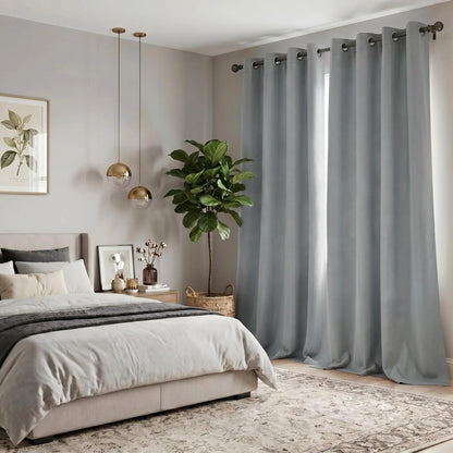 2-Panel 52"X84" Solid Full Blackout Grommet Curtains, Light-Blocking Window Drapes for Home Decoration, Model FT2599 QF222, Blackout Curtains