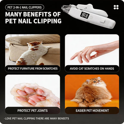 Rechargeable Pet Nail Clipper with LED Light & Digital Display, Electric Dog Cat Nail Trimmer with Safety Guard, Professional Pet Grooming Tool for Small Medium Large Pets