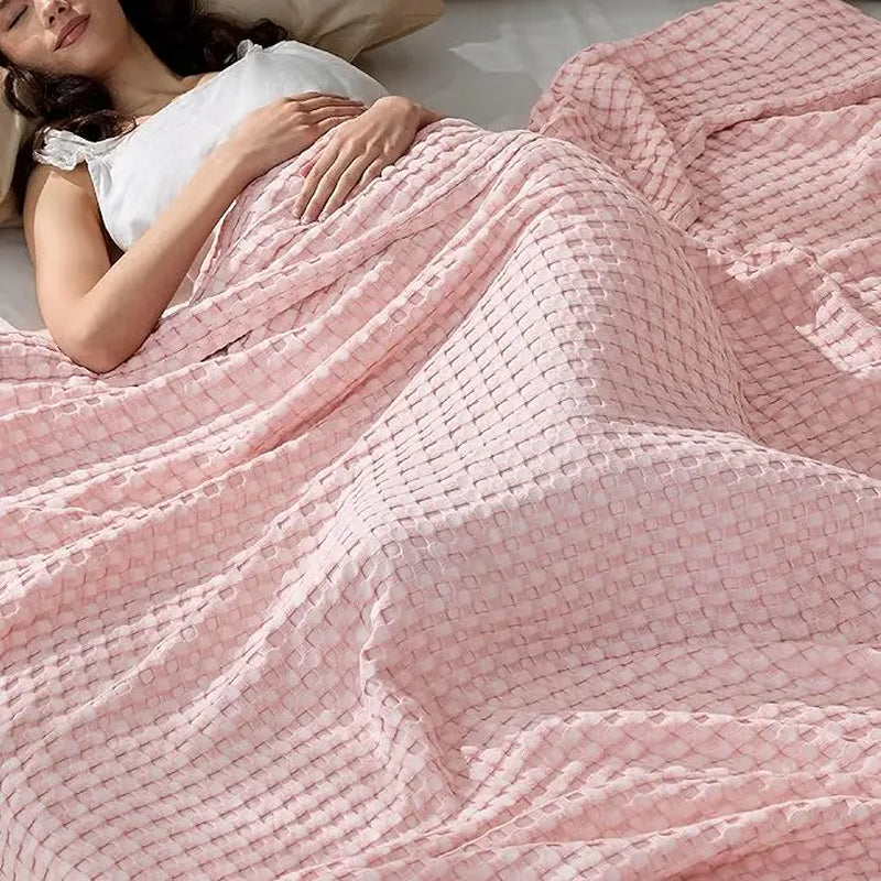 Bedsure Cooling Bamboo Waffle Blanket - Lightweight Breathable Cotton Blanket of Rayon Derived from Bamboo for Hot Sleepers, Luxury Throws for Bed, Couch and Sofa