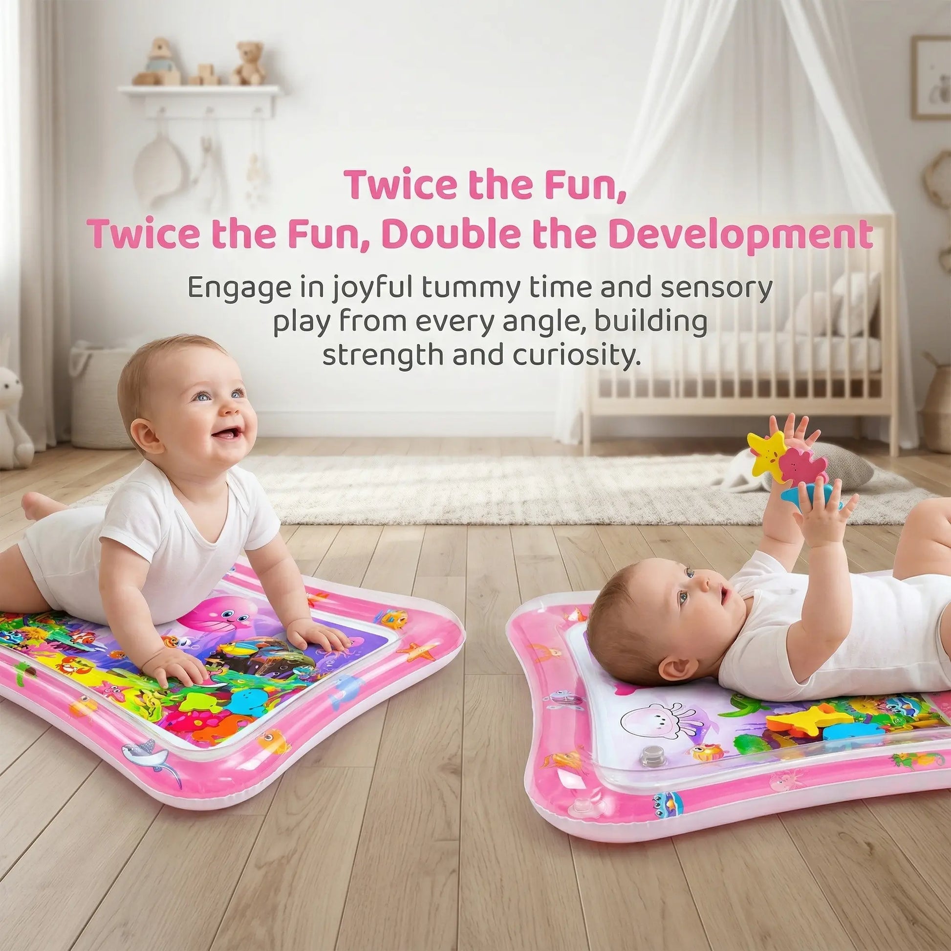Inflatable Rectangle Tummy Time Water Mat for Infants 3-24 Months, Baby Toys with Seabed Patterns & Marine Animals, Bpa-Free Leak-Proof Sensory Toy for Pool Water Play