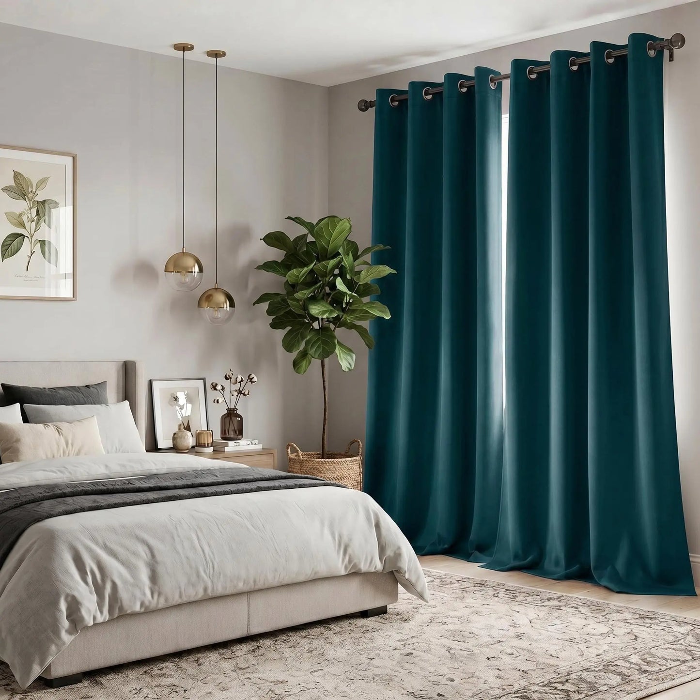 2-Panel 52"X84" Solid Full Blackout Grommet Curtains, Light-Blocking Window Drapes for Home Decoration, Model FT2599 QF222, Blackout Curtains