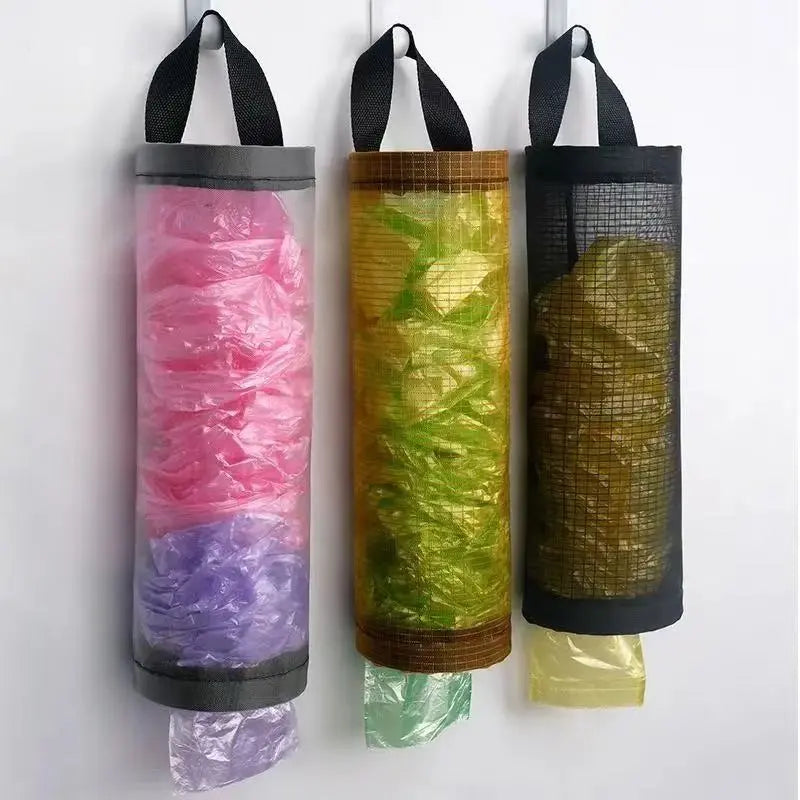 Plastic Bag Storage Organizer for Kitchen – Holds Grocery Bags, Shoe Covers, Trash Bags, Wall Mount with Hooks Included, Mixed Color 3 Pack