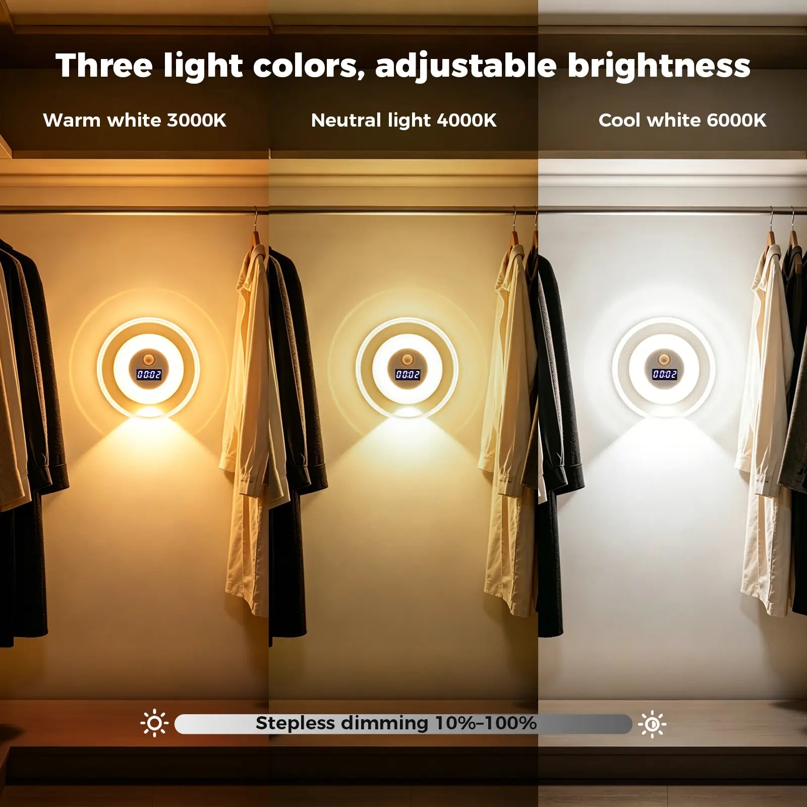 LED Smart Remote-Controlled Clock Motion Sensor Light, Wall Lamp, Rechargeable Night Light, Hill-Shaped Spotlight, 3 Color Temperatures, Dimmable, Magnetic Mounting, Suitable for Bedrooms, Nurseries, Bathrooms, Closets, Stairwells, Wardrobes, and Hallways