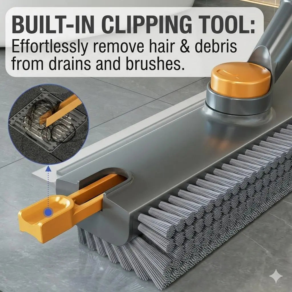 S 3-In-1 Telescopic Floor Brush & Squeegee: Effortless Grout & Tile Cleaning for Bathroom, Garage, and Decks - No More Bending Over!