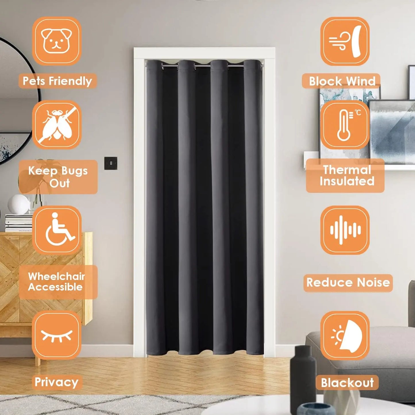 Blackout Door Curtains for Doorway Privacy, Grommet Closet Curtains for Bedroom Closet Door, Thermal Insulated Temporary Doorway Cover Room Divider Drapes (1 Panel, Dark Grey, 39 X 78 Inch) : Home & Kitchen
