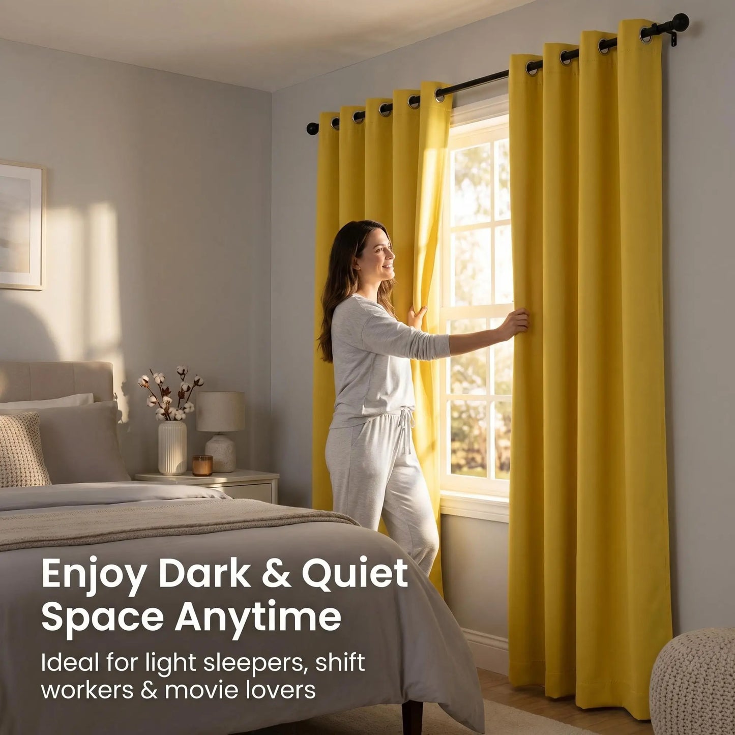 2-Panel 52"X84" Solid Full Blackout Grommet Curtains, Light-Blocking Window Drapes for Home Decoration, Model FT2599 QF222, Blackout Curtains