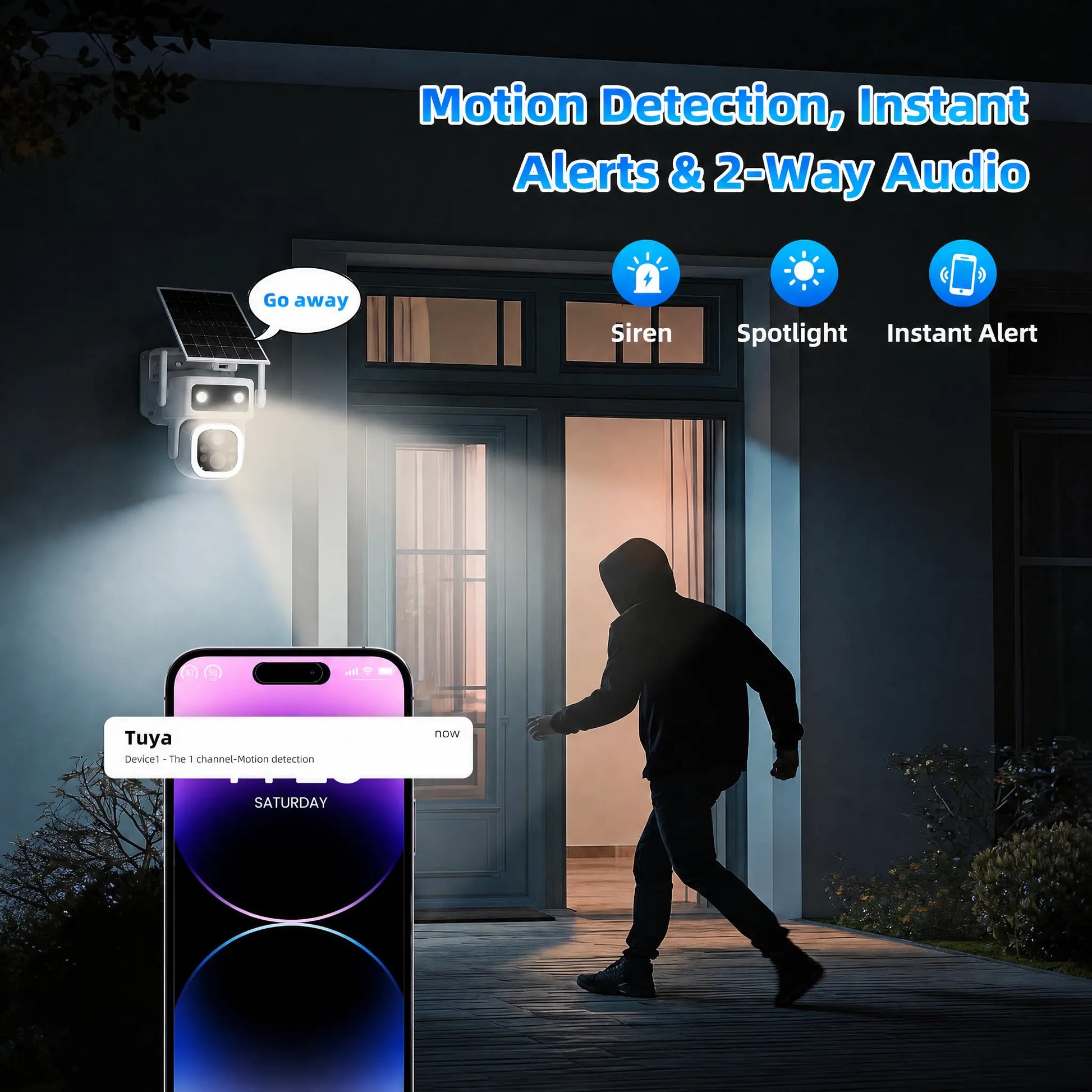 4G LTE Solar Cellular Security Camera Outdoor Wireless, Lifetime Free Data&No Monthly Fee, No Wifi, 360° PTZ, 2K Night Vision, Human Tracking, PIR, 2-Way Audio, 32GB TF Card, IP66 Waterproof