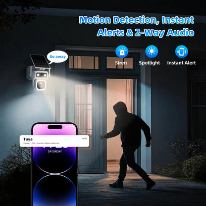 4G LTE Solar Cellular Security Camera Outdoor Wireless, Lifetime Free Data&No Monthly Fee, No Wifi, 360° PTZ, 2K Night Vision, Human Tracking, PIR, 2-Way Audio, 32GB TF Card, IP66 Waterproof