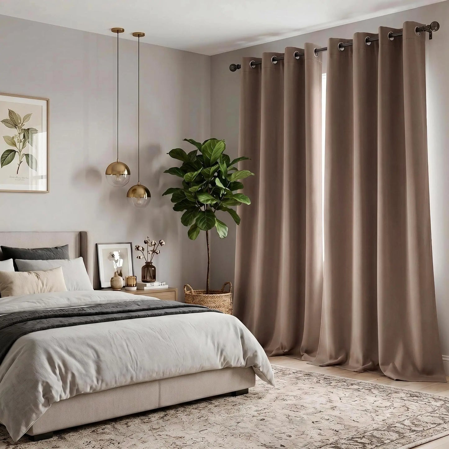 2-Panel 52"X84" Solid Full Blackout Grommet Curtains, Light-Blocking Window Drapes for Home Decoration, Model FT2599 QF222, Blackout Curtains