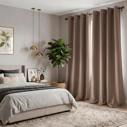 2-Panel 52"X84" Solid Full Blackout Grommet Curtains, Light-Blocking Window Drapes for Home Decoration, Model FT2599 QF222, Blackout Curtains