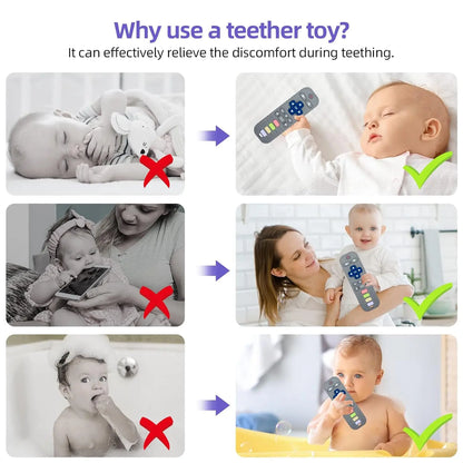 Silicone Remote Control Teether for Babies 3+ Months - Bpa-Free Soft Chew Toy, Montessori Sensory Toy for Teething Relief, Baby Daily Essential