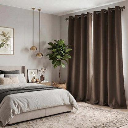 2-Panel 52"X84" Solid Full Blackout Grommet Curtains, Light-Blocking Window Drapes for Home Decoration, Model FT2599 QF222, Blackout Curtains