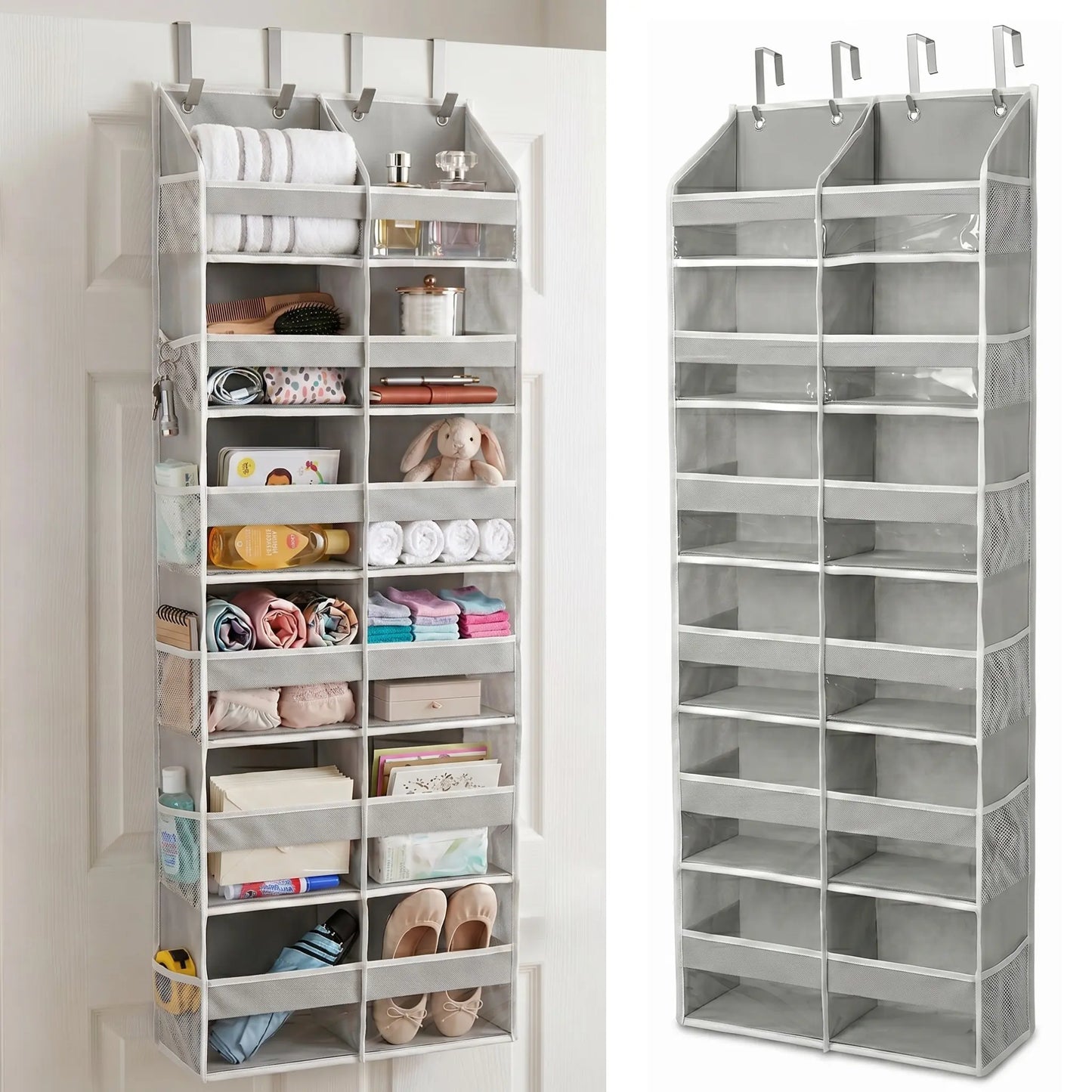 HOMELUX THEORY Heavy Duty over Door Organizer with Multi-Size Pockets & 12 Extra Mesh Side Storage Stable Anti-Tilt Non-Woven Fabric Heavy Weight Capacity