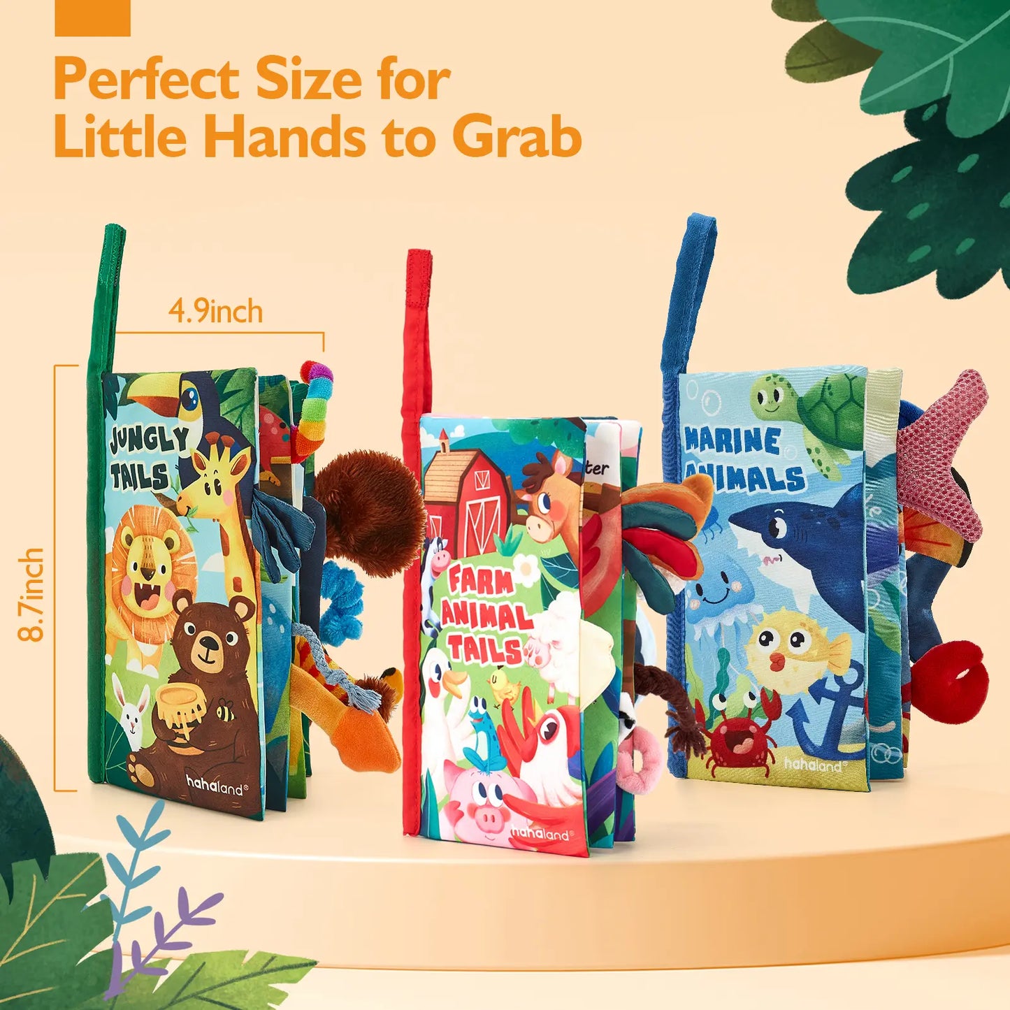 Hahaland Jungly Tails / Farm / Ocean Baby Books 0-6 Months,Infant Tummy Time Toy Sensory Learning Toys 6 to 12 Months, Touch and Feel Cloth Book for 0-3 Month Boy Girl,Baby Shower Birthday Easter Basket Stuffers Gifts