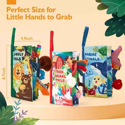 Hahaland Jungly Tails / Farm / Ocean Baby Books 0-6 Months,Infant Tummy Time Toy Sensory Learning Toys 6 to 12 Months, Touch and Feel Cloth Book for 0-3 Month Boy Girl,Baby Shower Birthday Easter Basket Stuffers Gifts