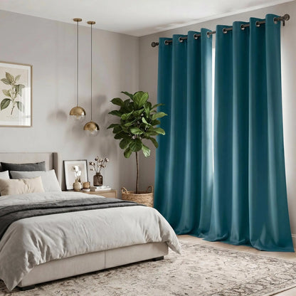 2-Panel 52"X84" Solid Full Blackout Grommet Curtains, Light-Blocking Window Drapes for Home Decoration, Model FT2599 QF222, Blackout Curtains