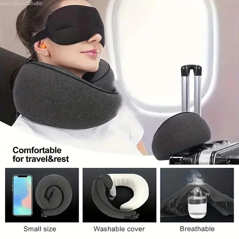 Travel Neck Pillow | Memory Foam U-Shaped Pillow | Washable Cover | Portable for Airplane, Car, and Office