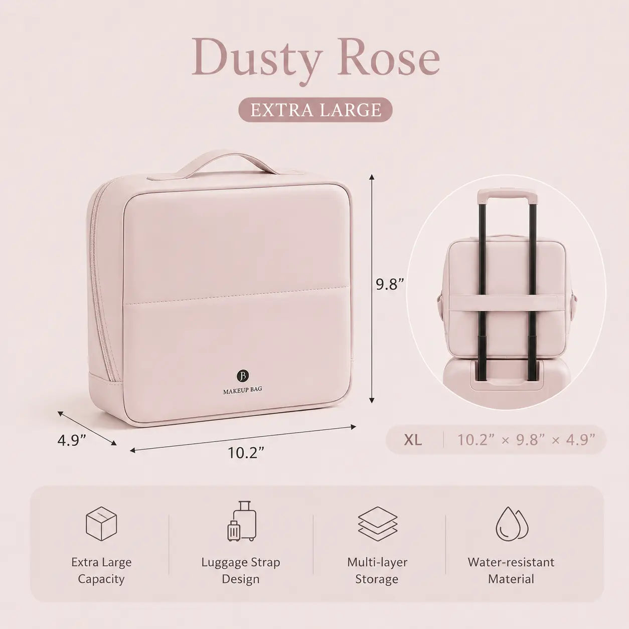 Waterproof Leather Makeup Bag for Travel, Clean Girl Vanity Organizer with Luggage Strap