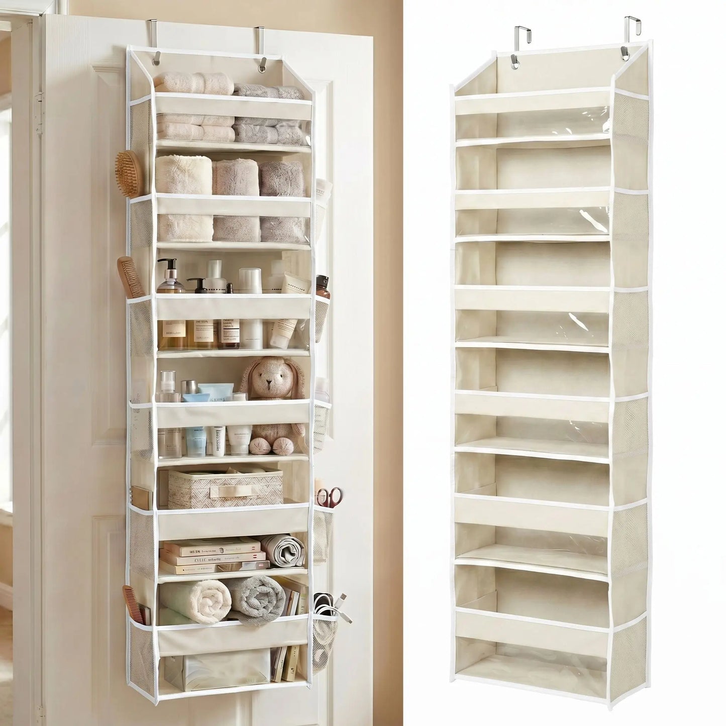 HOMELUX THEORY Heavy Duty over Door Organizer with Multi-Size Pockets & 12 Extra Mesh Side Storage Stable Anti-Tilt Non-Woven Fabric Heavy Weight Capacity