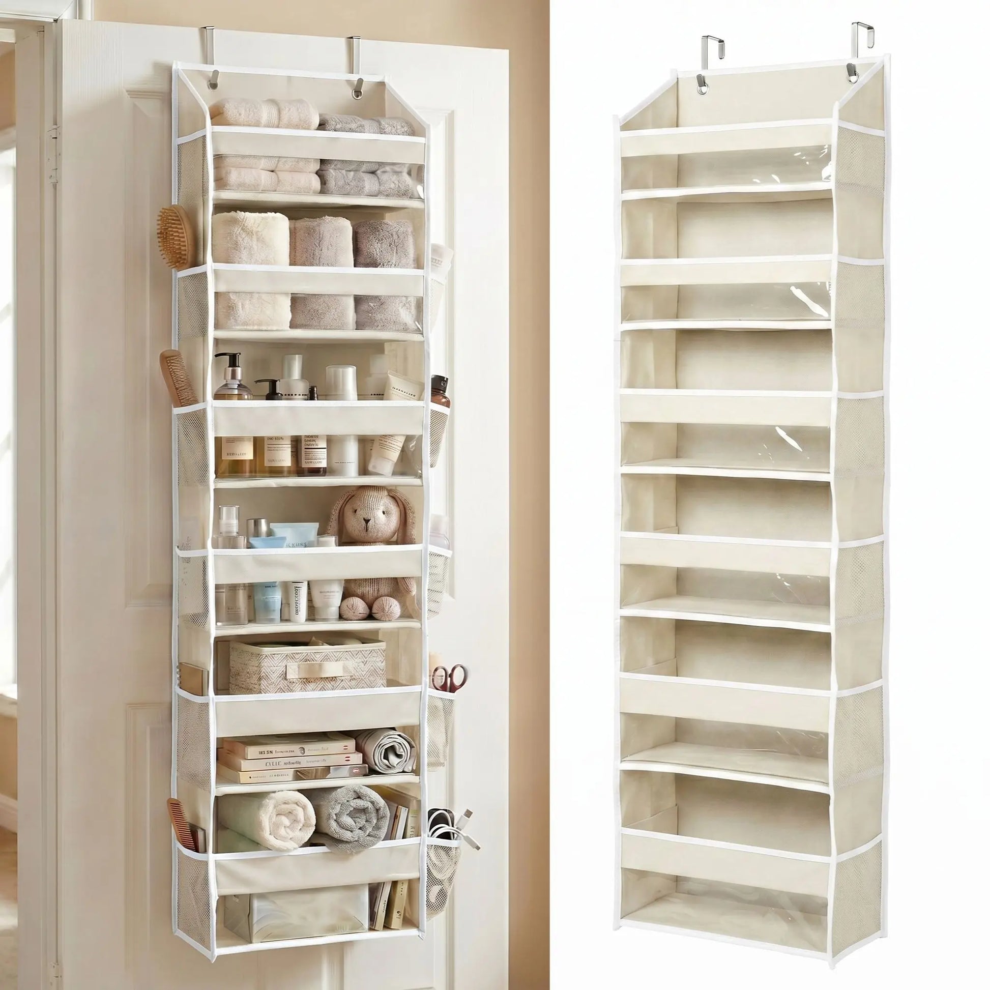 HOMELUX THEORY Heavy Duty over Door Organizer with Multi-Size Pockets & 12 Extra Mesh Side Storage Stable Anti-Tilt Non-Woven Fabric Heavy Weight Capacity
