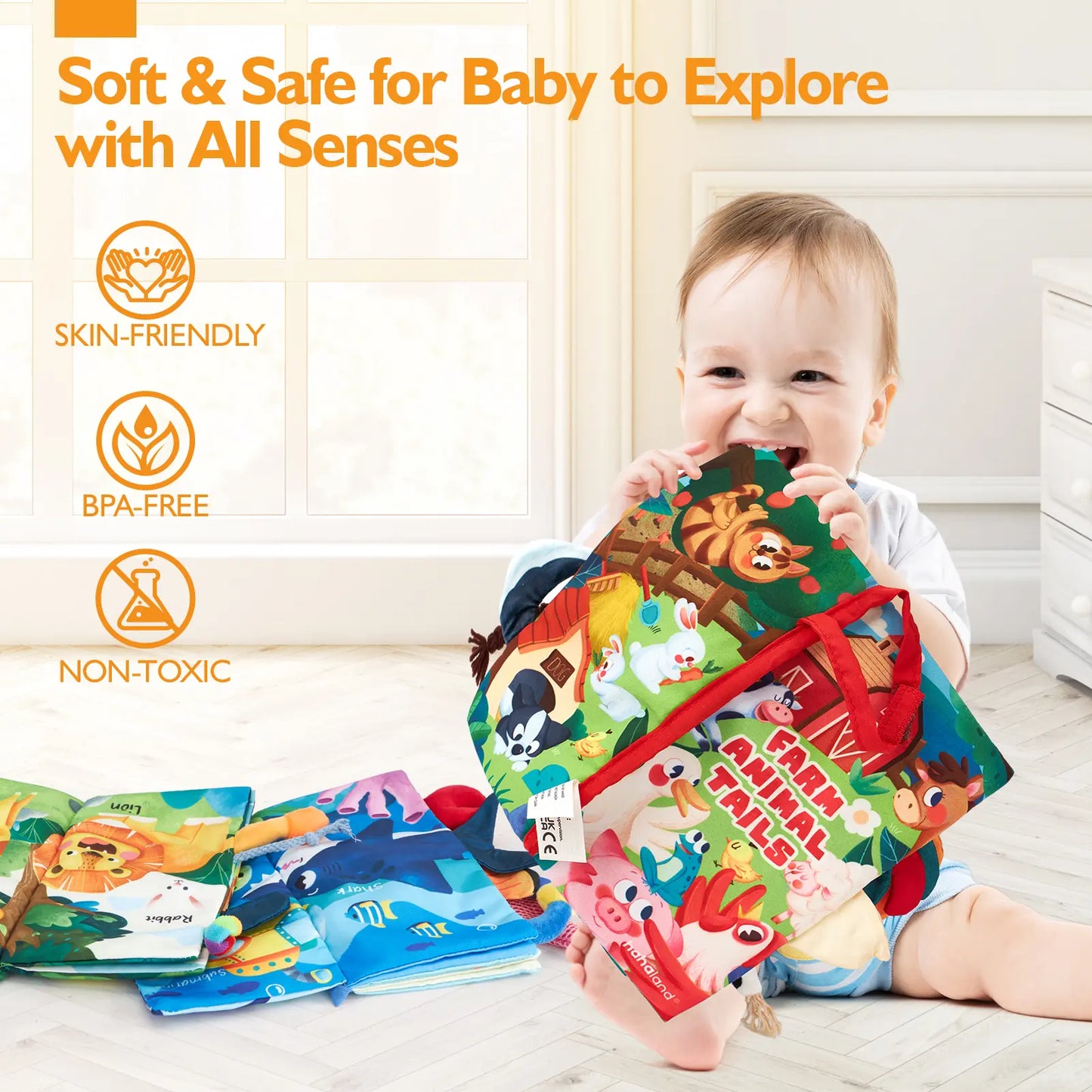 Hahaland Jungly Tails / Farm / Ocean Baby Books 0-6 Months,Infant Tummy Time Toy Sensory Learning Toys 6 to 12 Months, Touch and Feel Cloth Book for 0-3 Month Boy Girl,Baby Shower Birthday Easter Basket Stuffers Gifts