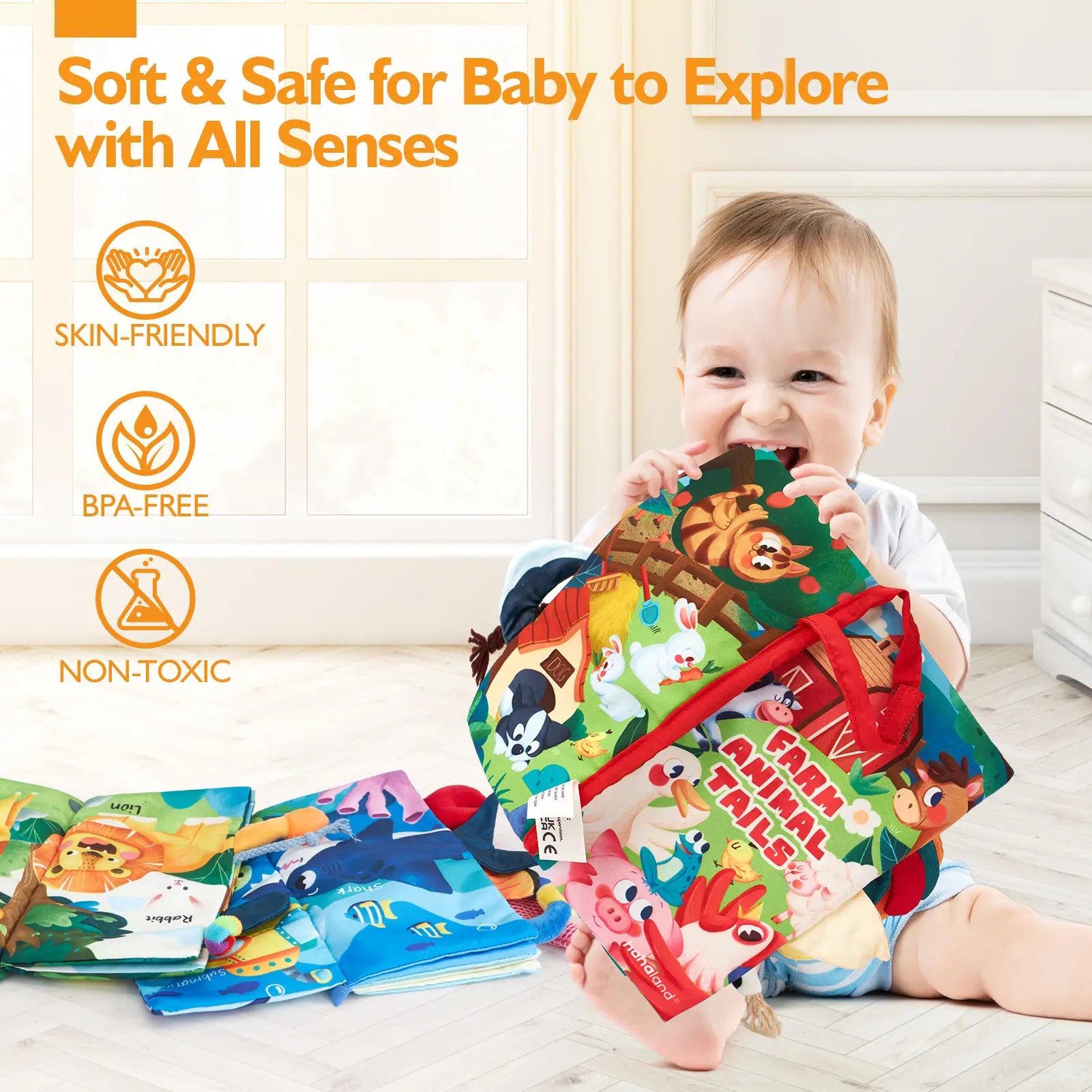 Hahaland Jungly Tails / Farm / Ocean Baby Books 0-6 Months,Infant Tummy Time Toy Sensory Learning Toys 6 to 12 Months, Touch and Feel Cloth Book for 0-3 Month Boy Girl,Baby Shower Birthday Easter Basket Stuffers Gifts