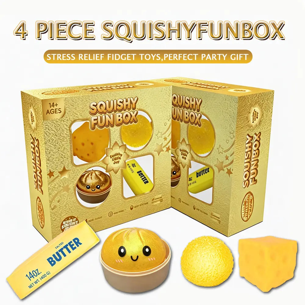 Golden Set 4-Pack Soft Squishy Toys, Mixed Slow & Fast Rebound Silicone Toys, Assorted Styles, Perfect Gifts for Kids' Day, Father'S Day, Teacher'S Day, Birthdays & Parties Summerwins