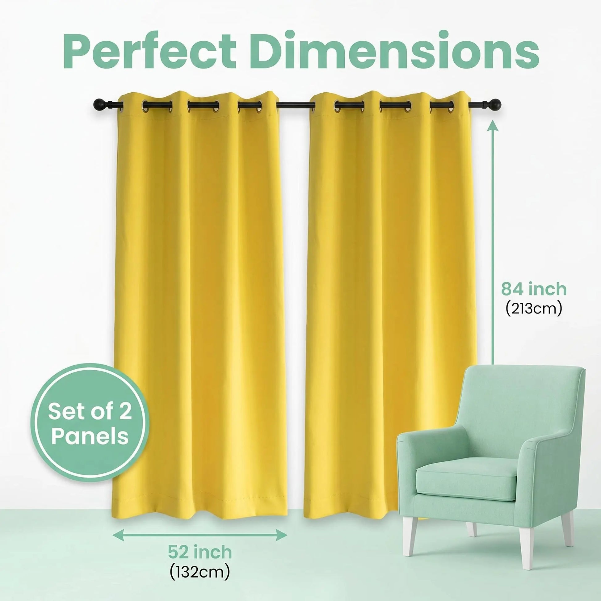 2-Panel 52"X84" Solid Full Blackout Grommet Curtains, Light-Blocking Window Drapes for Home Decoration, Model FT2599 QF222, Blackout Curtains