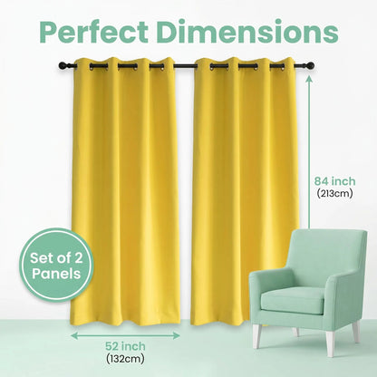 2-Panel 52"X84" Solid Full Blackout Grommet Curtains, Light-Blocking Window Drapes for Home Decoration, Model FT2599 QF222, Blackout Curtains