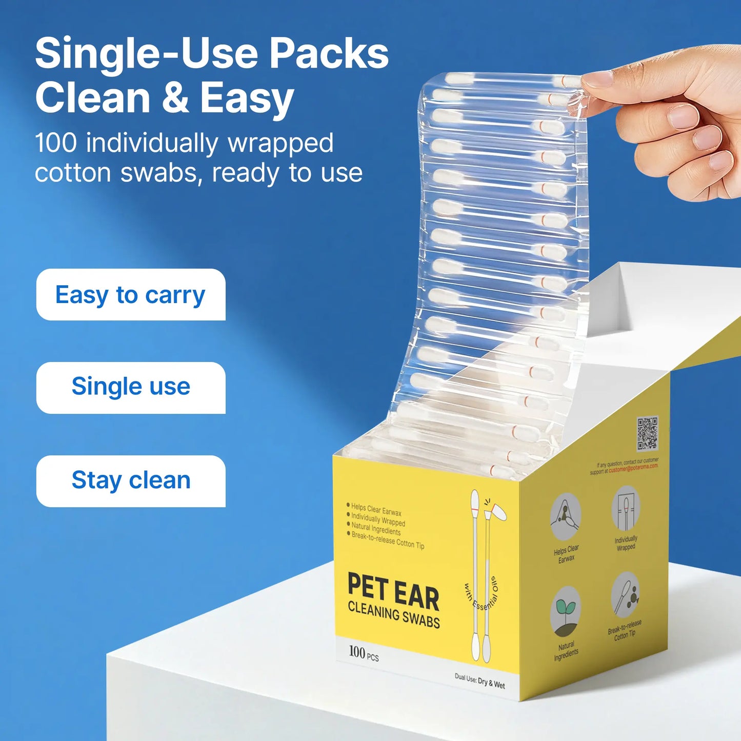 Pawfirst Single-Use Pet Ear Cleaner Swabs (100 Pack) - Break-To-Release Wax Removal & Odor Remover with Aloe, Witch Hazel & Chamomile for Dogs & Cats