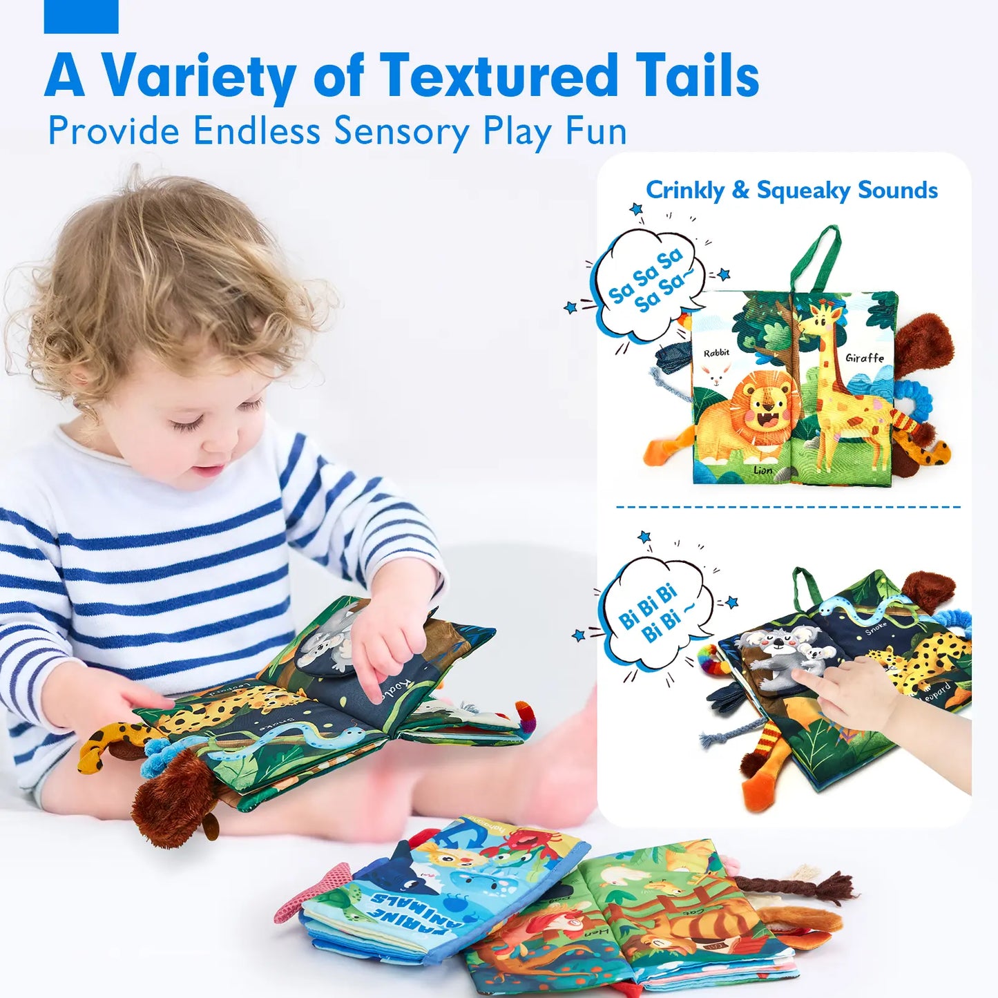 Hahaland Jungly Tails / Farm / Ocean Baby Books 0-6 Months,Infant Tummy Time Toy Sensory Learning Toys 6 to 12 Months, Touch and Feel Cloth Book for 0-3 Month Boy Girl,Baby Shower Birthday Easter Basket Stuffers Gifts
