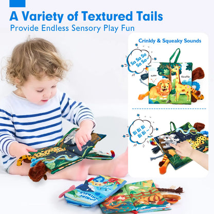 Hahaland Jungly Tails / Farm / Ocean Baby Books 0-6 Months,Infant Tummy Time Toy Sensory Learning Toys 6 to 12 Months, Touch and Feel Cloth Book for 0-3 Month Boy Girl,Baby Shower Birthday Easter Basket Stuffers Gifts