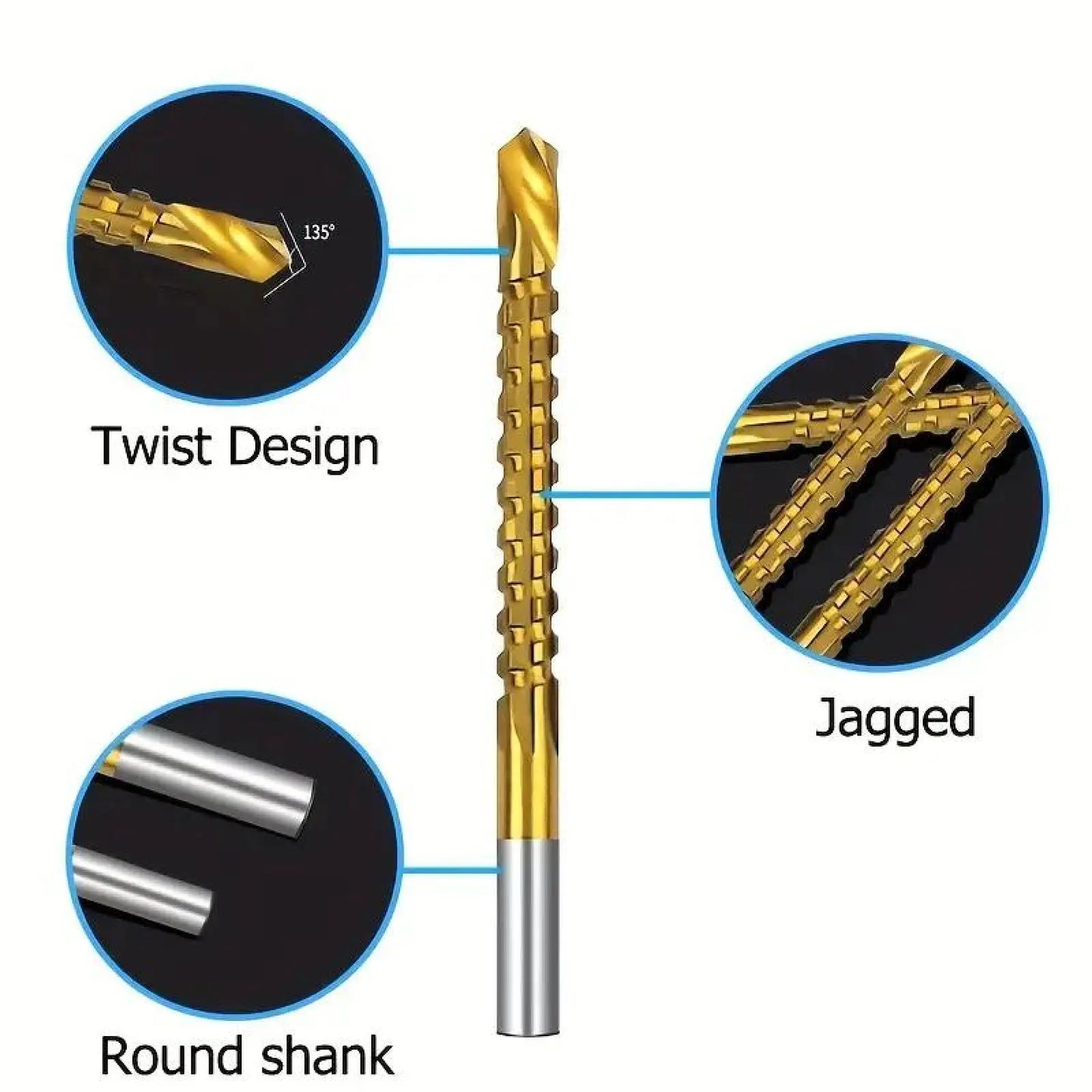 Titanium-Plated High-Speed Steel Drill Bits Set Metalworking & Wood Drilling Sharp Serrated Design Anti-Rust Coating Power Tool Accessories