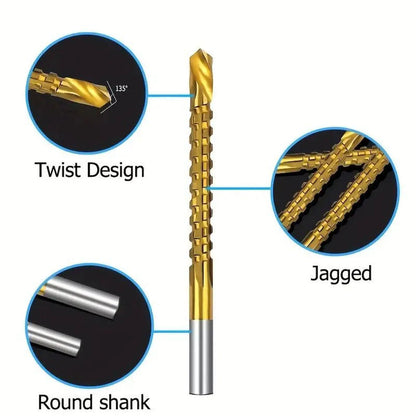 Titanium-Plated High-Speed Steel Drill Bits Set Metalworking & Wood Drilling Sharp Serrated Design Anti-Rust Coating Power Tool Accessories