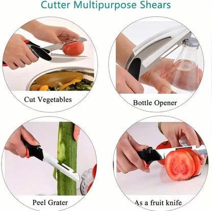Stainless Steel Blade Kitchen Vegetable Scissors - Food Cutter with Cutting Board, Quick Slicer, Chopper for Meat and Vegetables