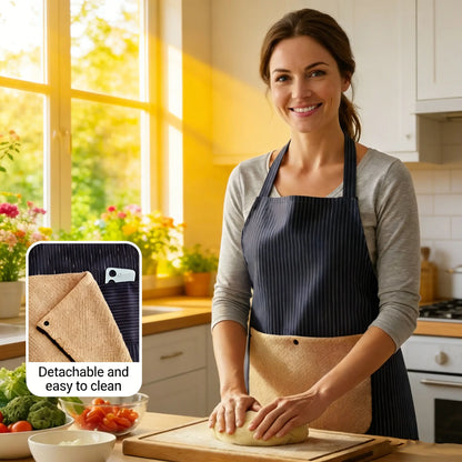 Kitchen Apron with a Detachable Towel, Unisex, Strapless Design for Easy Wearing and Removal, with Storage Pockets, Made of Three-Layer Composite Fabric, a Great Cooking Helper for the Whole Family.