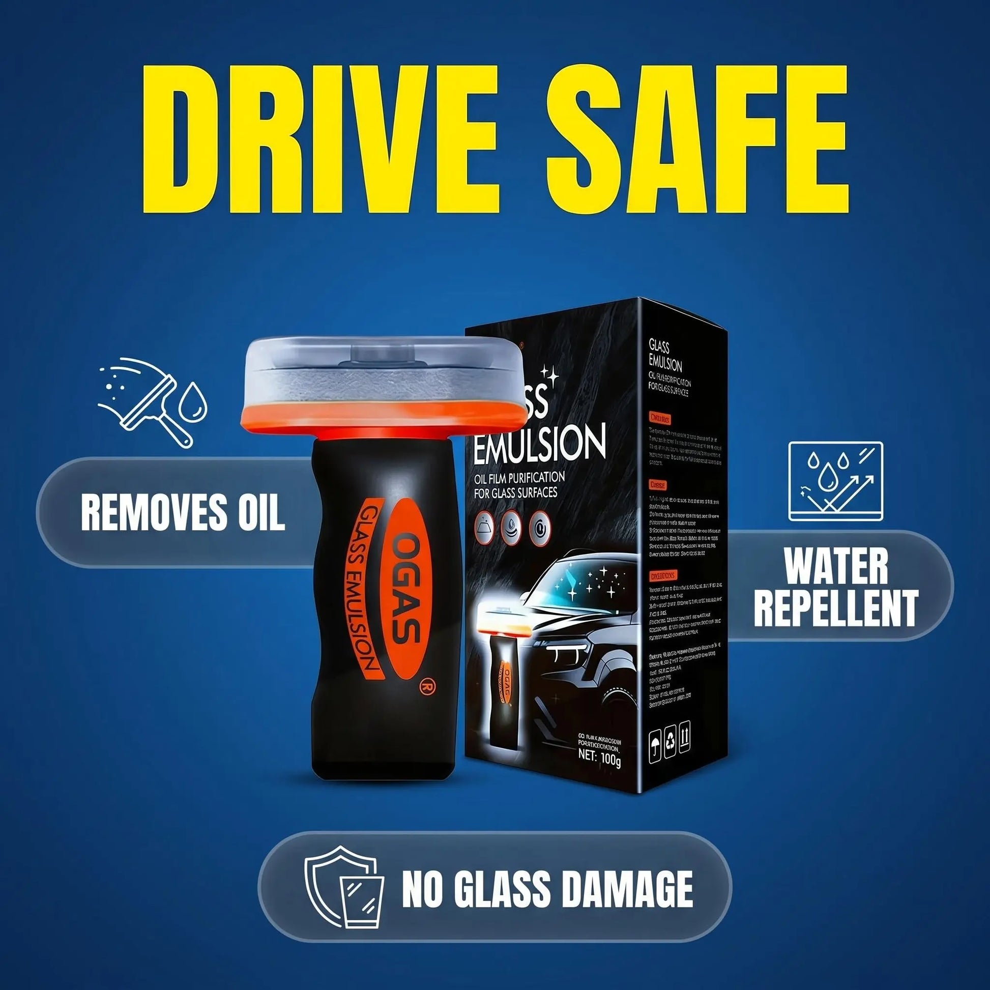 Windshield Oil Film Eraser Wand - All-In-One Prokit with Glass Cleaning Emulsion Formula Andsponge - the Ultimate Streak-Free Solutionto Prep for Rain Repellents Outdoorfun