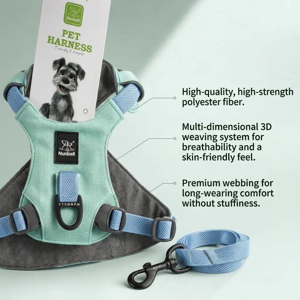 Adjustable Harness & Leash Set for Small/Medium Dogs, Cats,Lightweight Breathable Polyester, Reflective Trim, Durable Tear-Resistant Woven Webbing, Anti-Chafe Design for Daily Walks & Training.Suitable for Cats, Dogs, and All Pets!